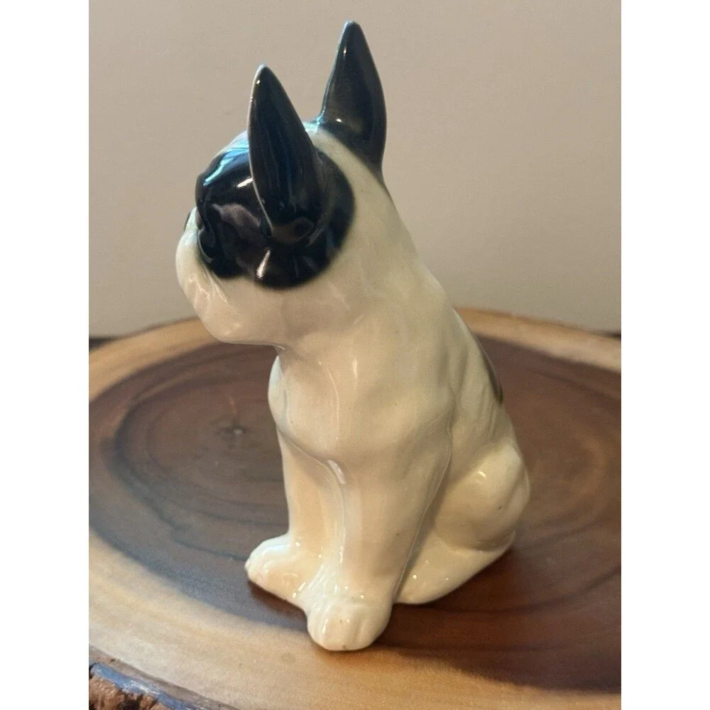 Vintage French Bulldog Statue Black & White 7 1/2” Tall